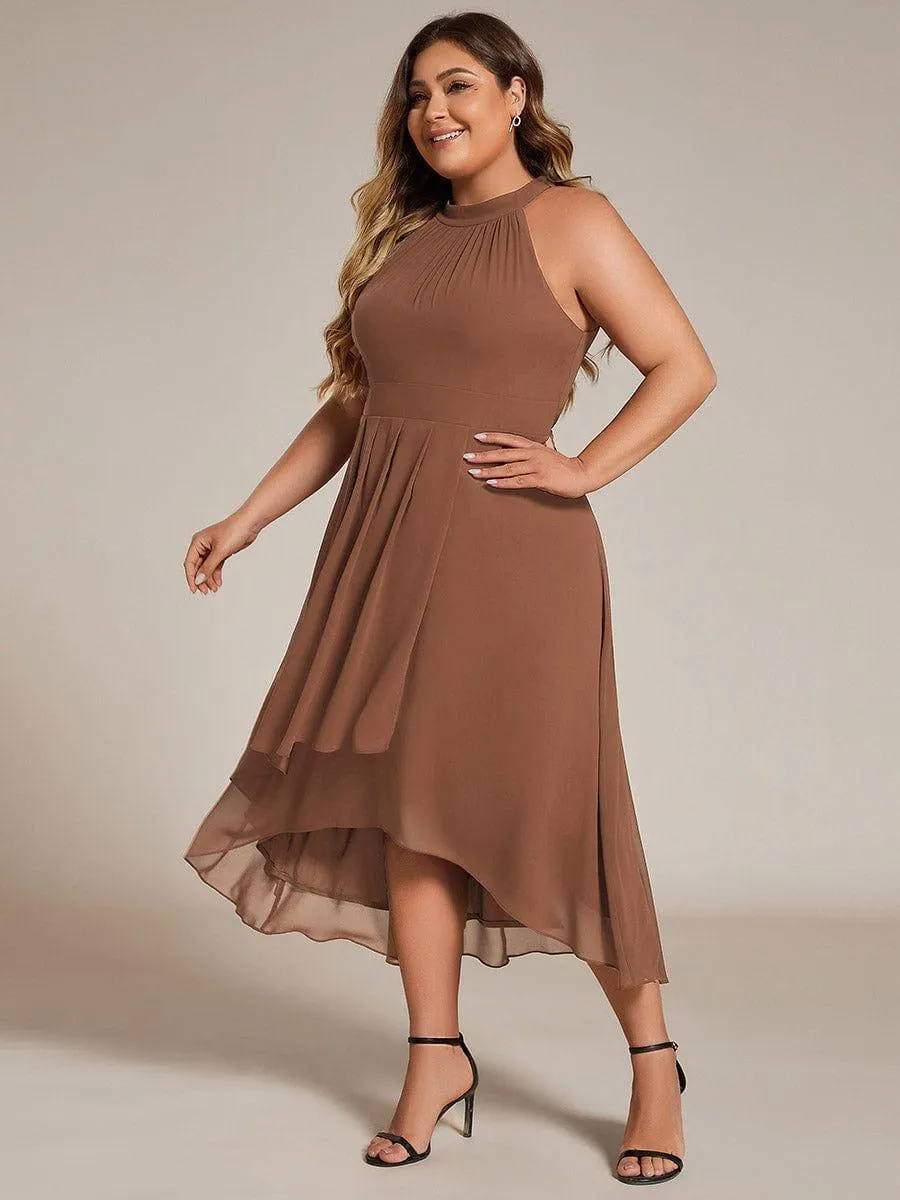 Custom Size Midi A Line Sleeveless Halter Neck Wedding Guest Dress in Chiffon