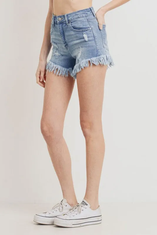 Distressed Stretch Denim Shorts