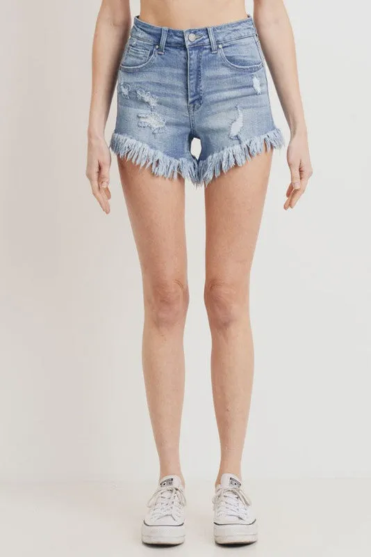 Distressed Stretch Denim Shorts