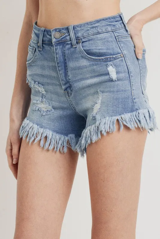 Distressed Stretch Denim Shorts