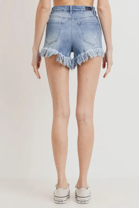 Distressed Stretch Denim Shorts
