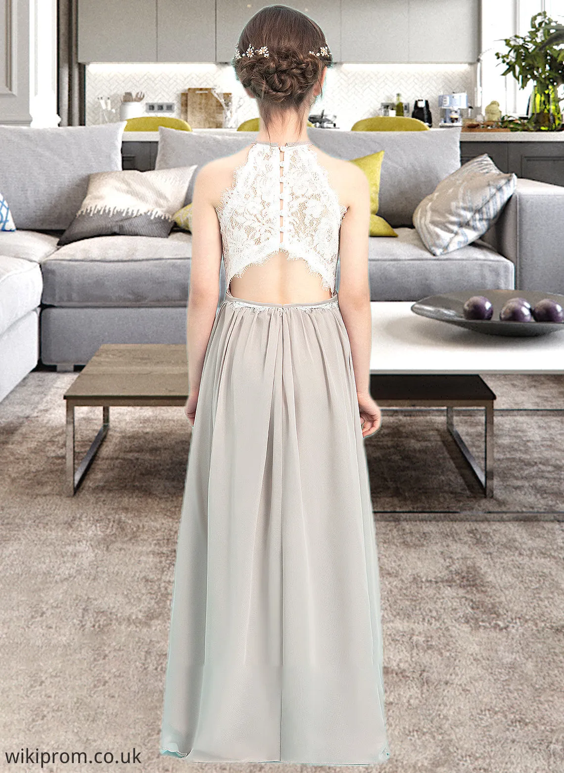 Elliana A-Line Scoop Neck Floor-Length Chiffon Junior Bridesmaid Dress SWKP0013463