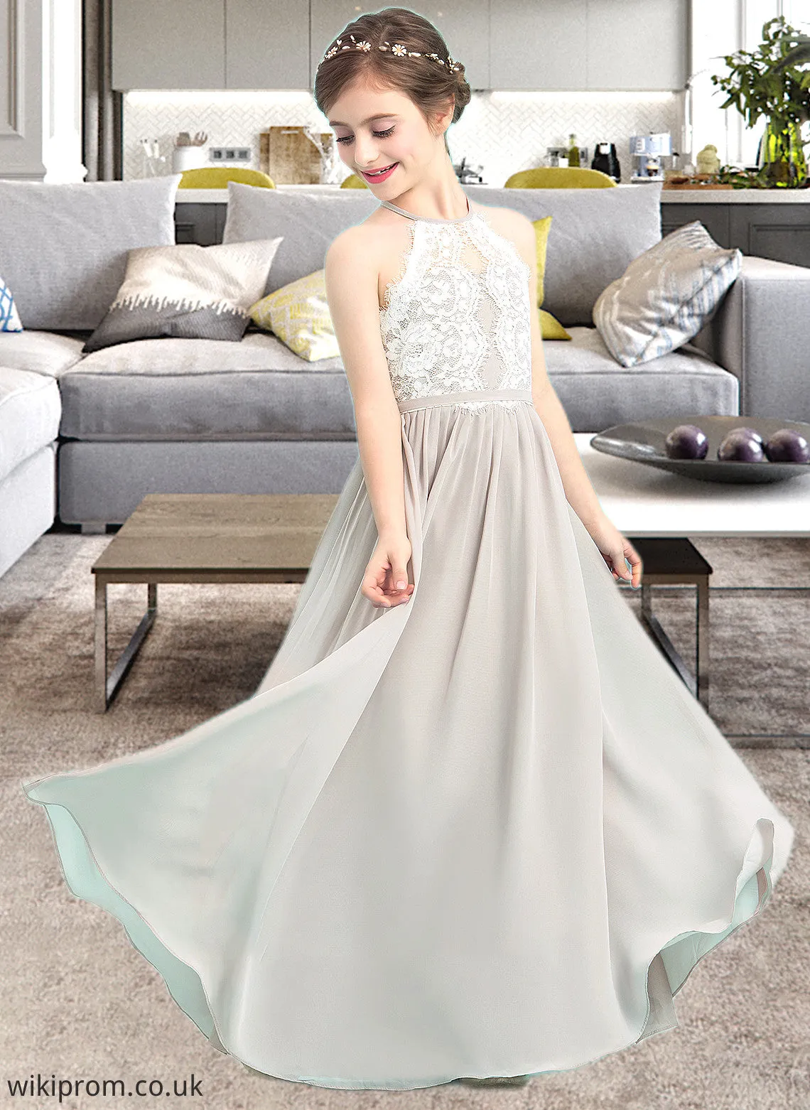 Elliana A-Line Scoop Neck Floor-Length Chiffon Junior Bridesmaid Dress SWKP0013463