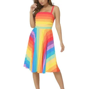 Festive Mist Sleeveless Square Neck Flare Hem Midi Dress