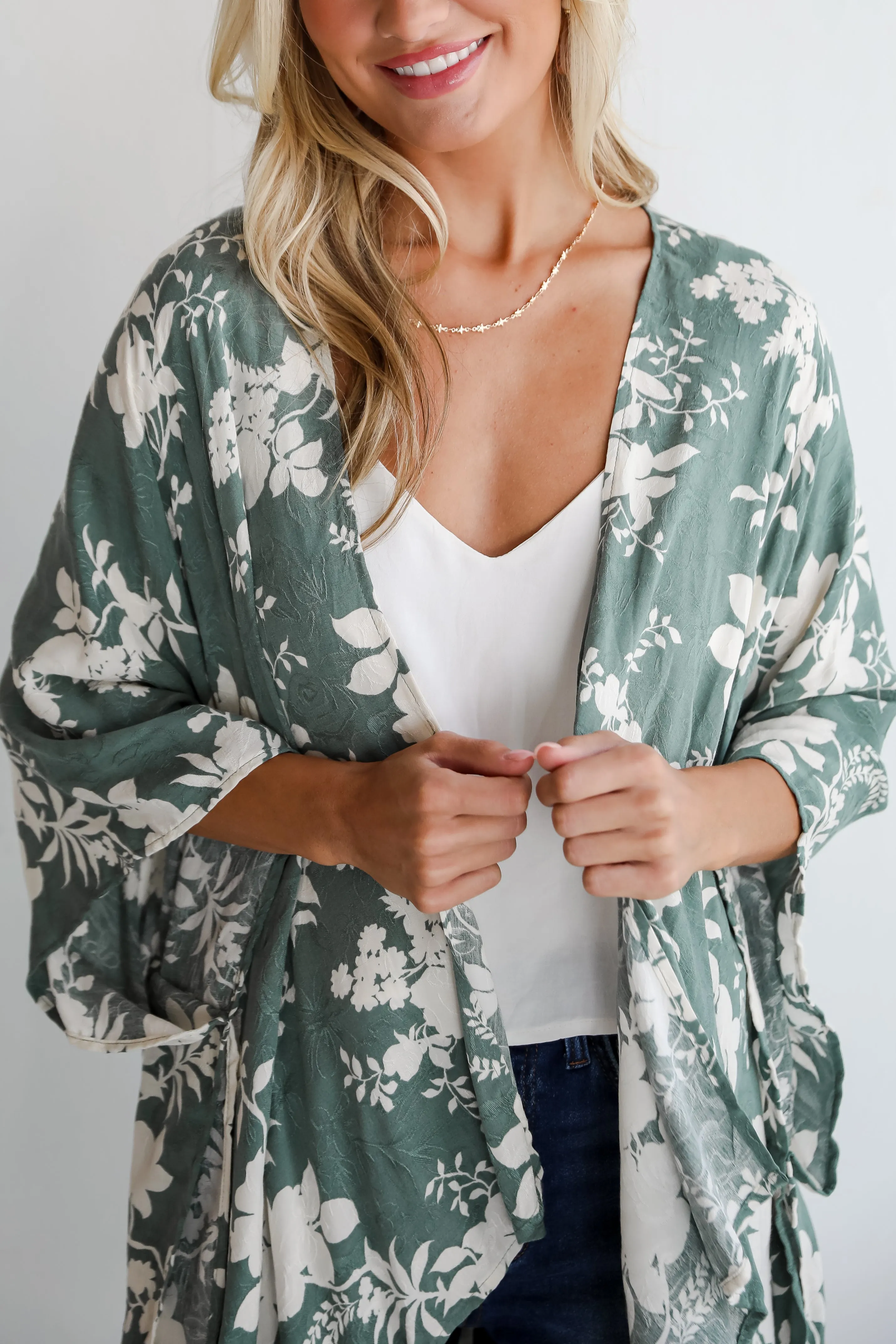 FINAL SALE - Feeling Flouncy Sage Floral Kimono
