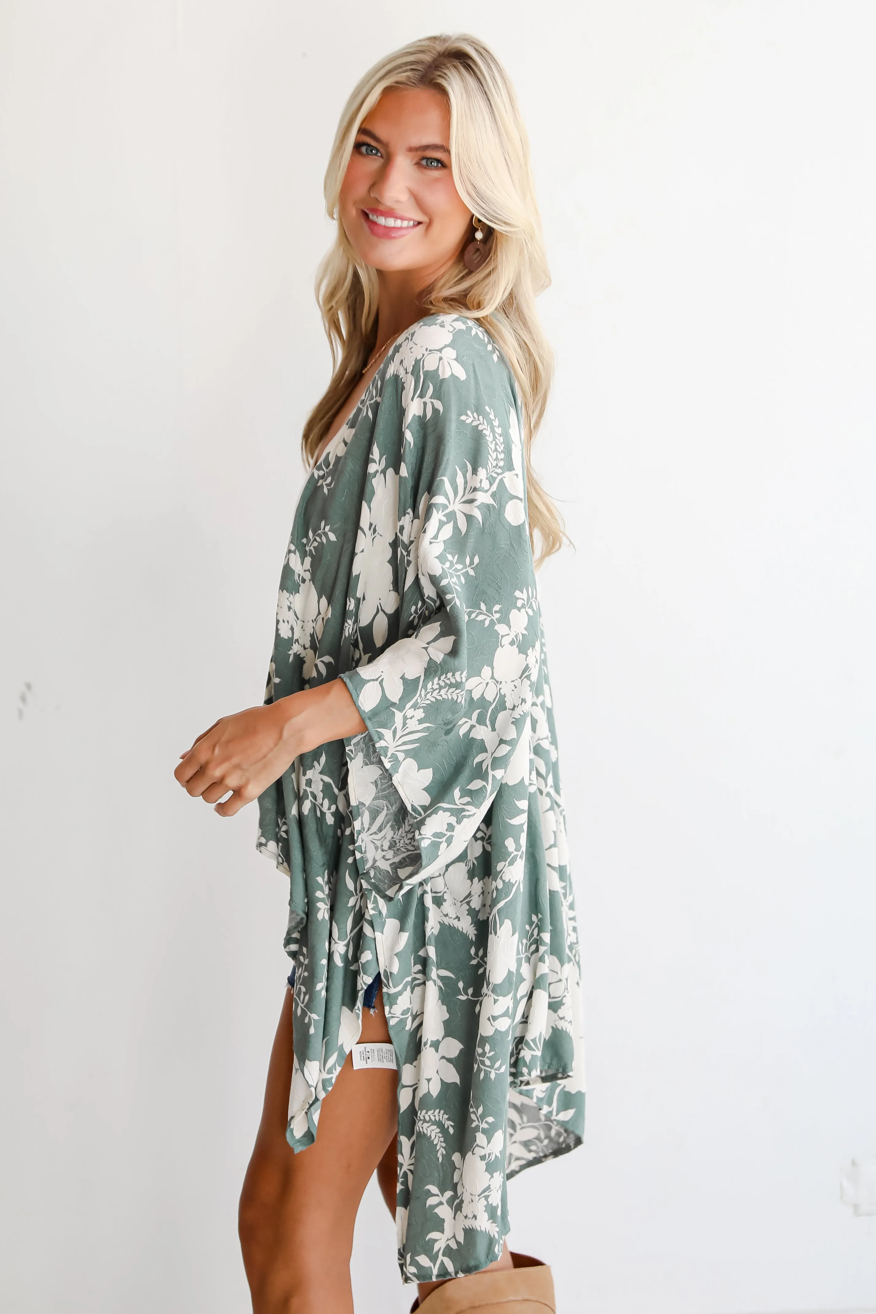 FINAL SALE - Feeling Flouncy Sage Floral Kimono