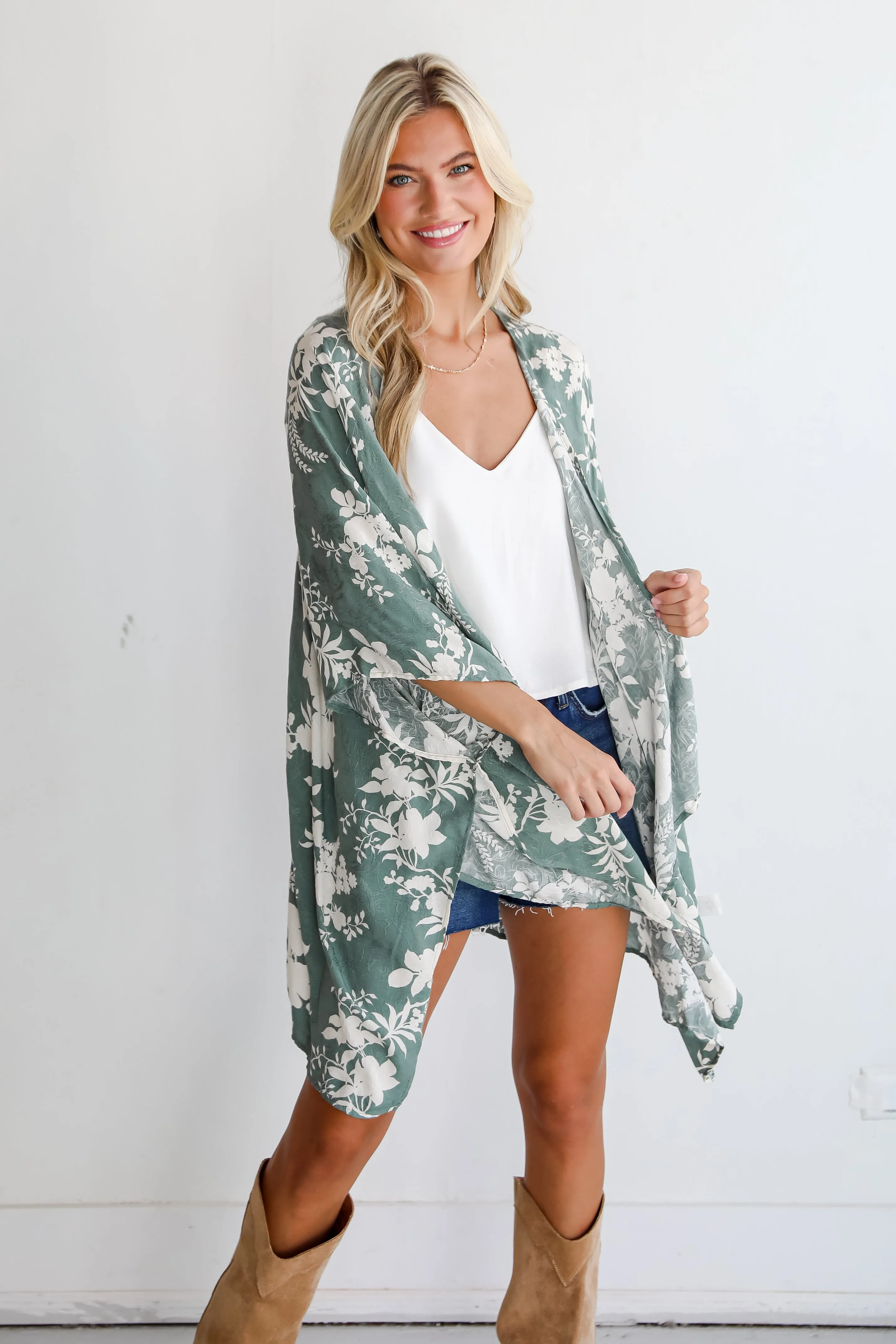 FINAL SALE - Feeling Flouncy Sage Floral Kimono