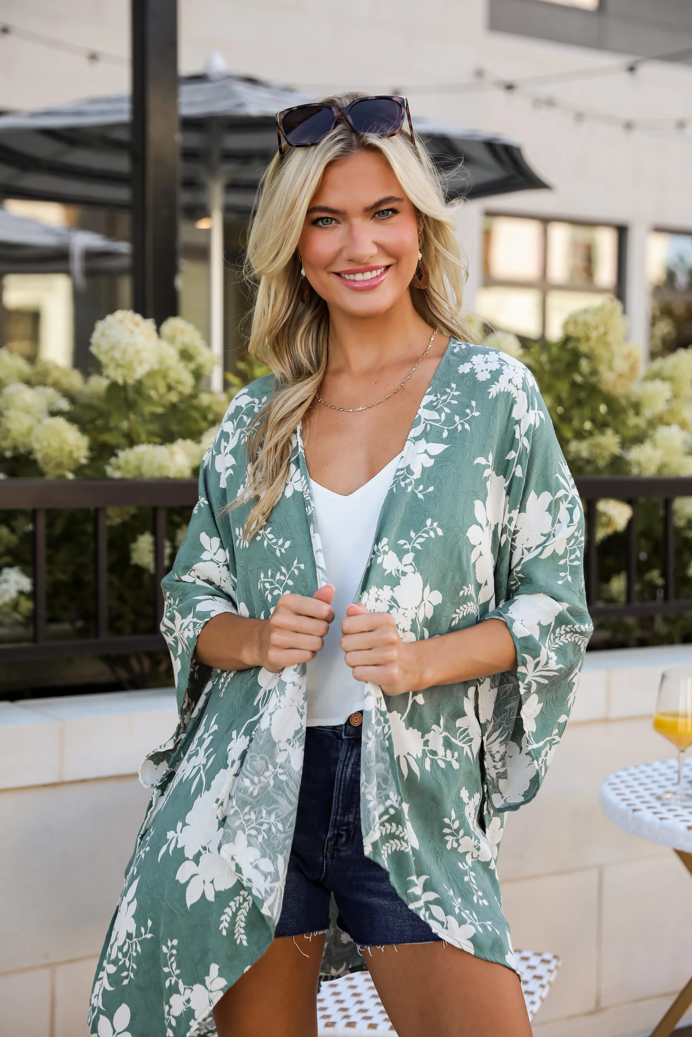 FINAL SALE - Feeling Flouncy Sage Floral Kimono