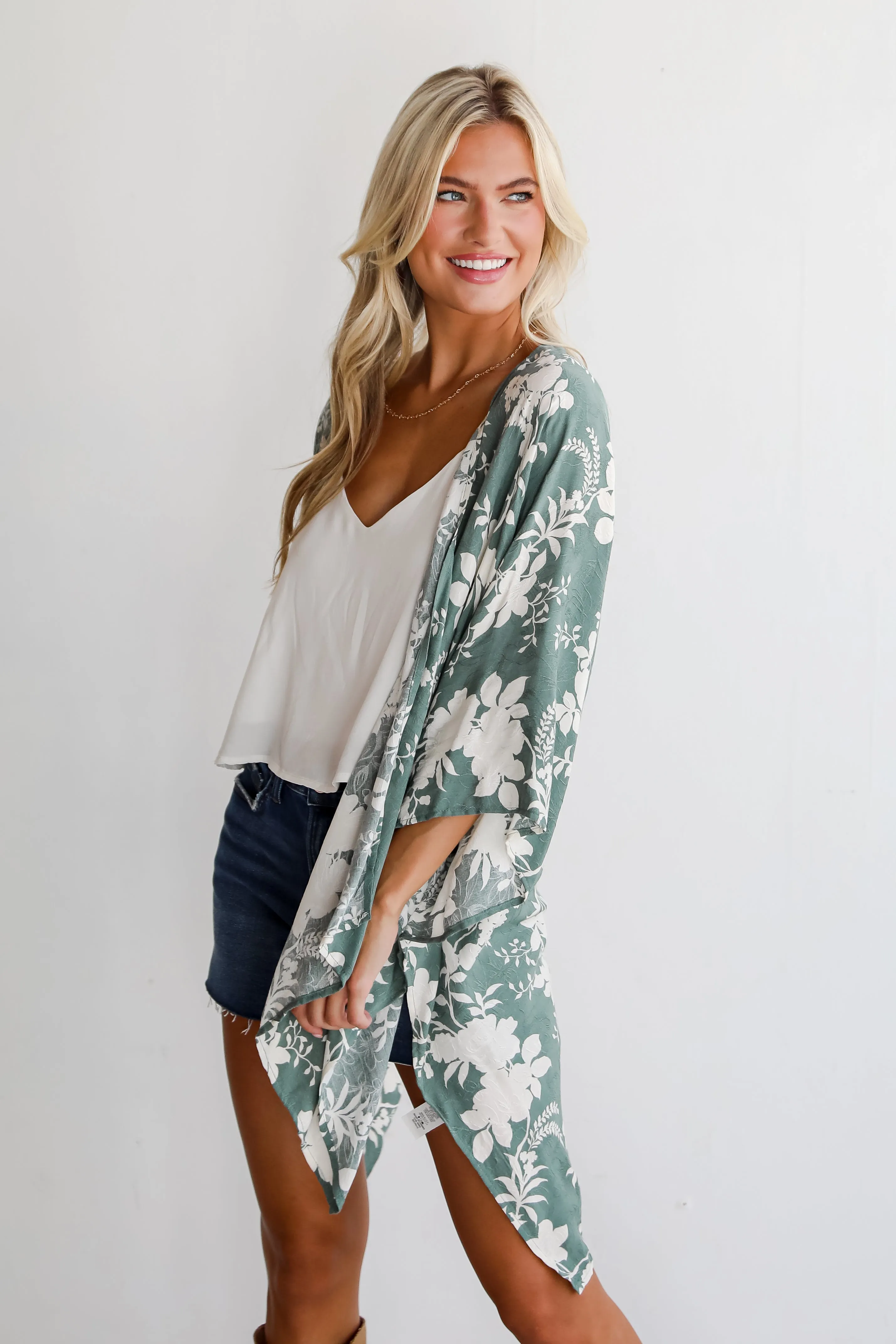 FINAL SALE - Feeling Flouncy Sage Floral Kimono
