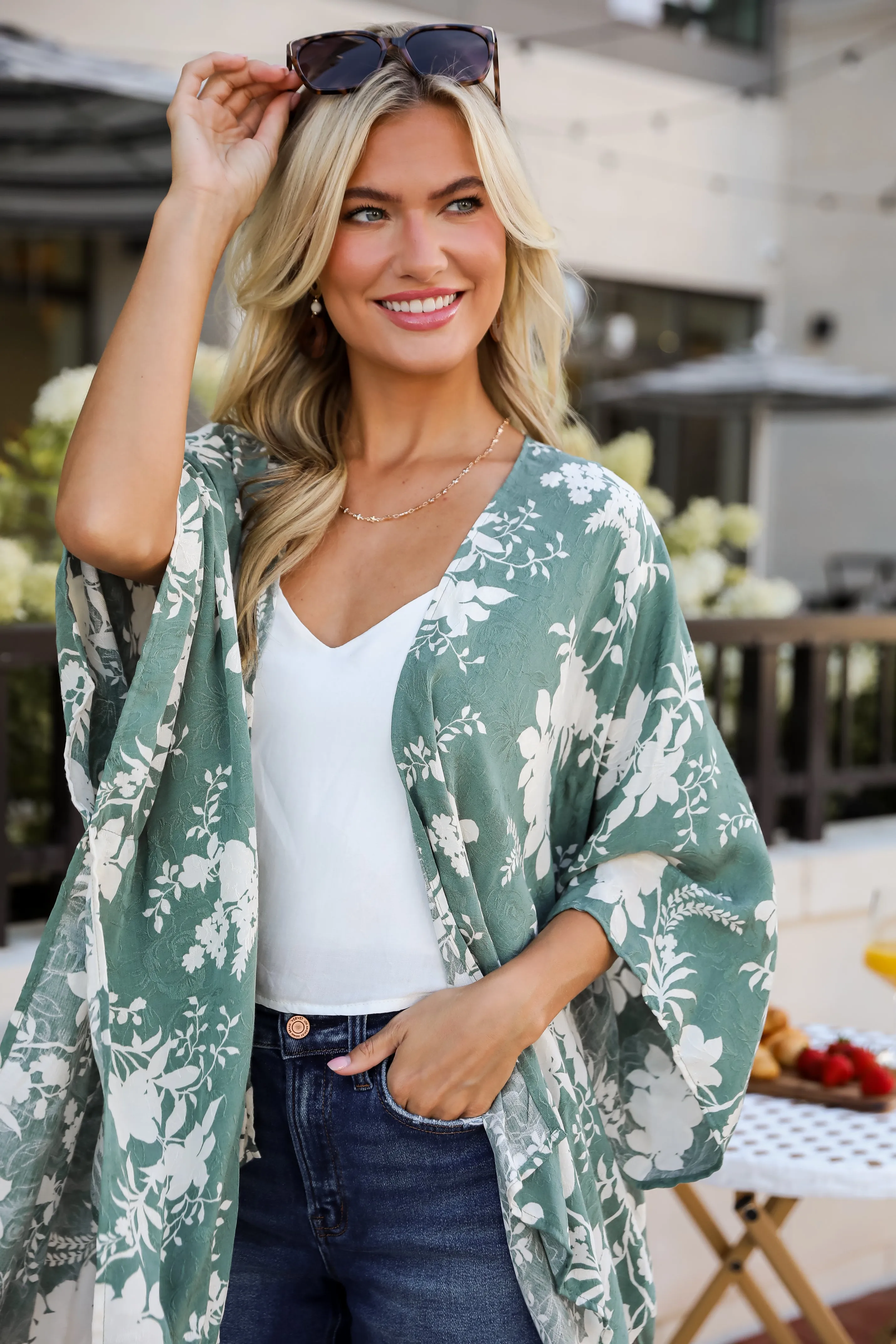 FINAL SALE - Feeling Flouncy Sage Floral Kimono