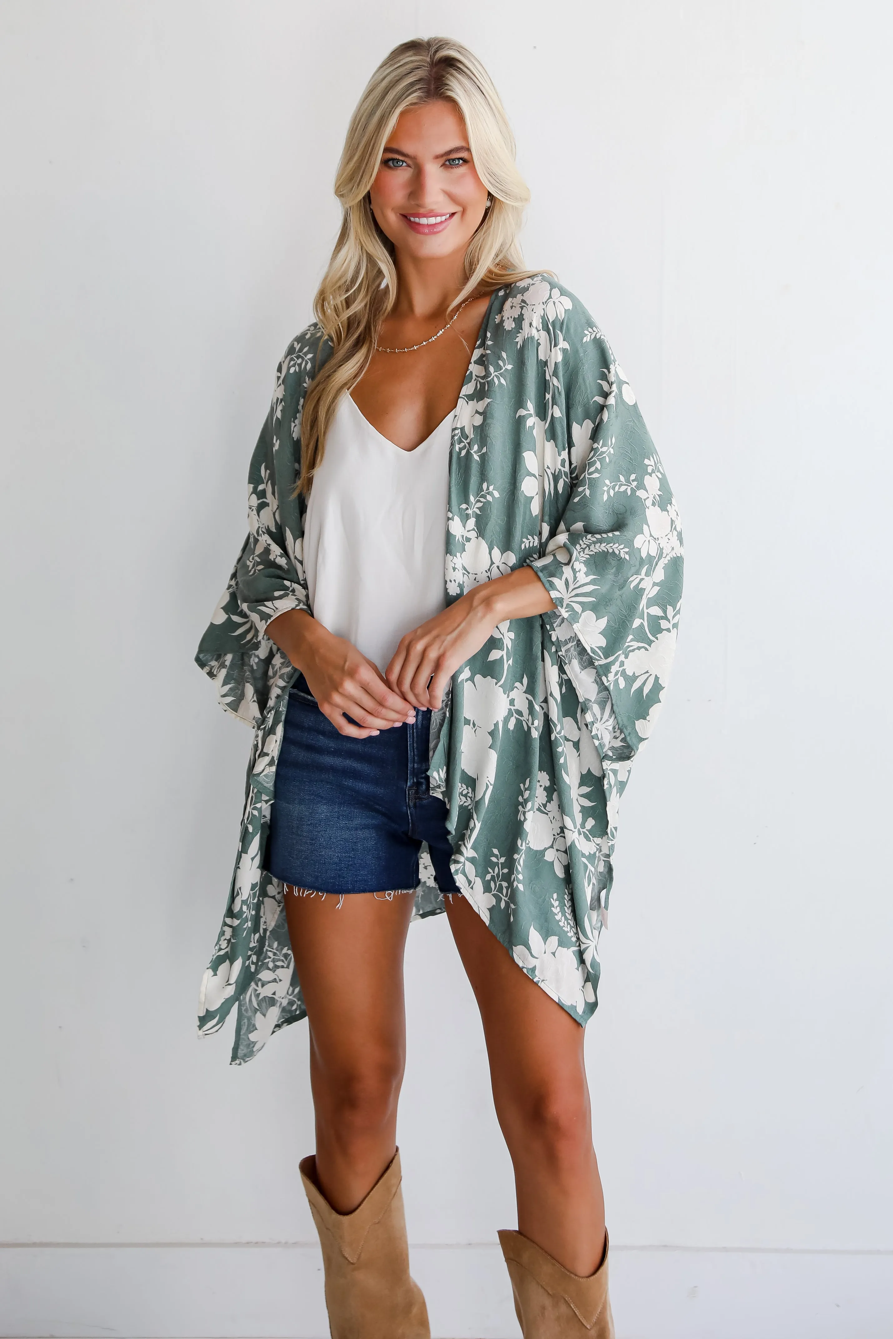 FINAL SALE - Feeling Flouncy Sage Floral Kimono