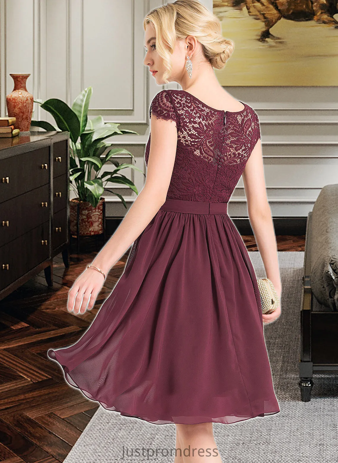 Fiona A-Line Scoop Neck Knee-Length Chiffon Bridesmaid Dress HHP0012869