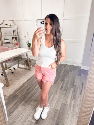 Flamingo Distressed Denim Shorts