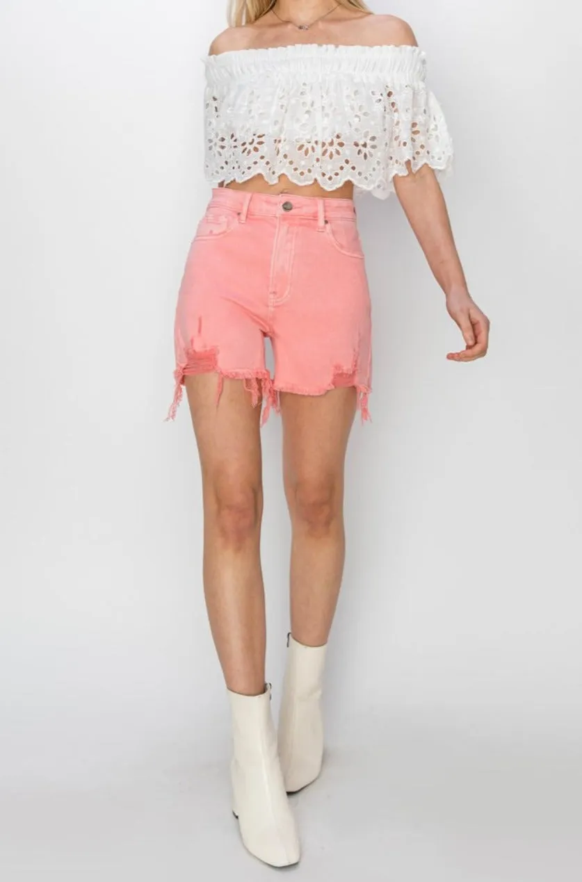 Flamingo Distressed Denim Shorts
