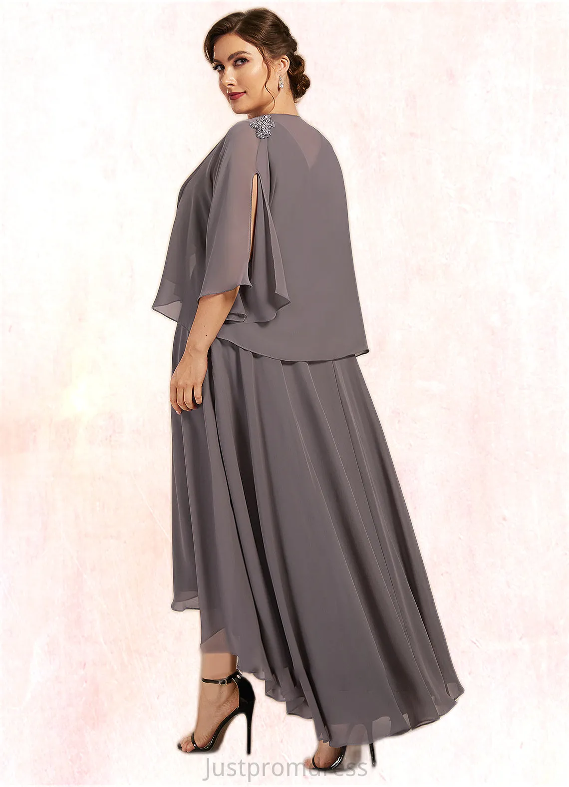 Giuliana A-line V-Neck Asymmetrical Chiffon Mother of the Bride Dress With Beading Sequins HH126P0014656