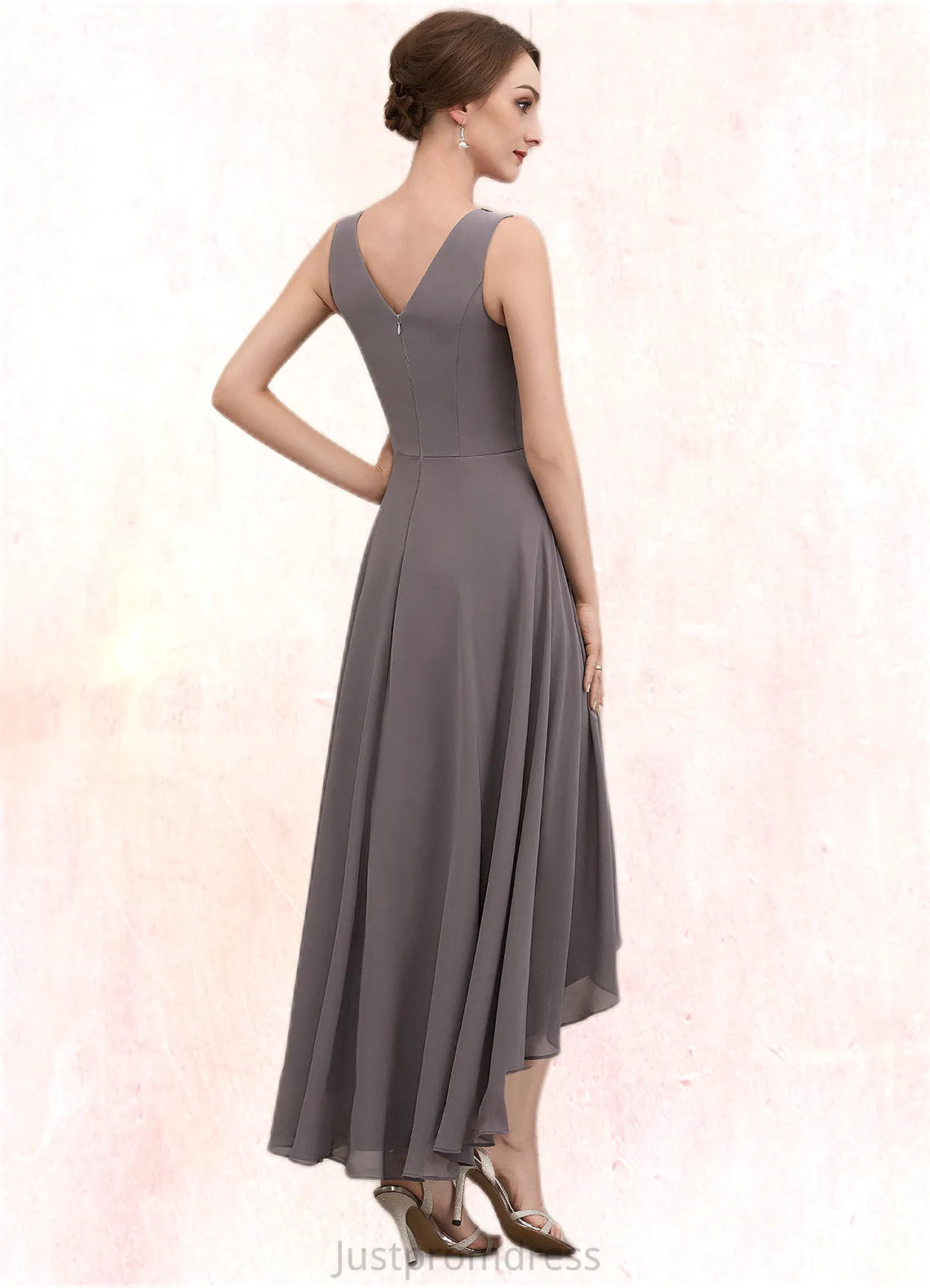 Giuliana A-line V-Neck Asymmetrical Chiffon Mother of the Bride Dress With Beading Sequins HH126P0014656