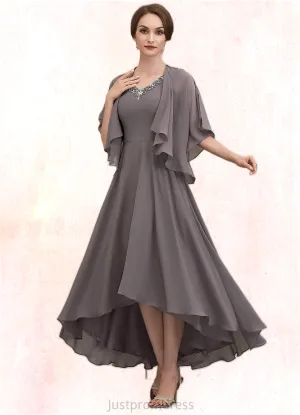 Giuliana A-line V-Neck Asymmetrical Chiffon Mother of the Bride Dress With Beading Sequins HH126P0014656