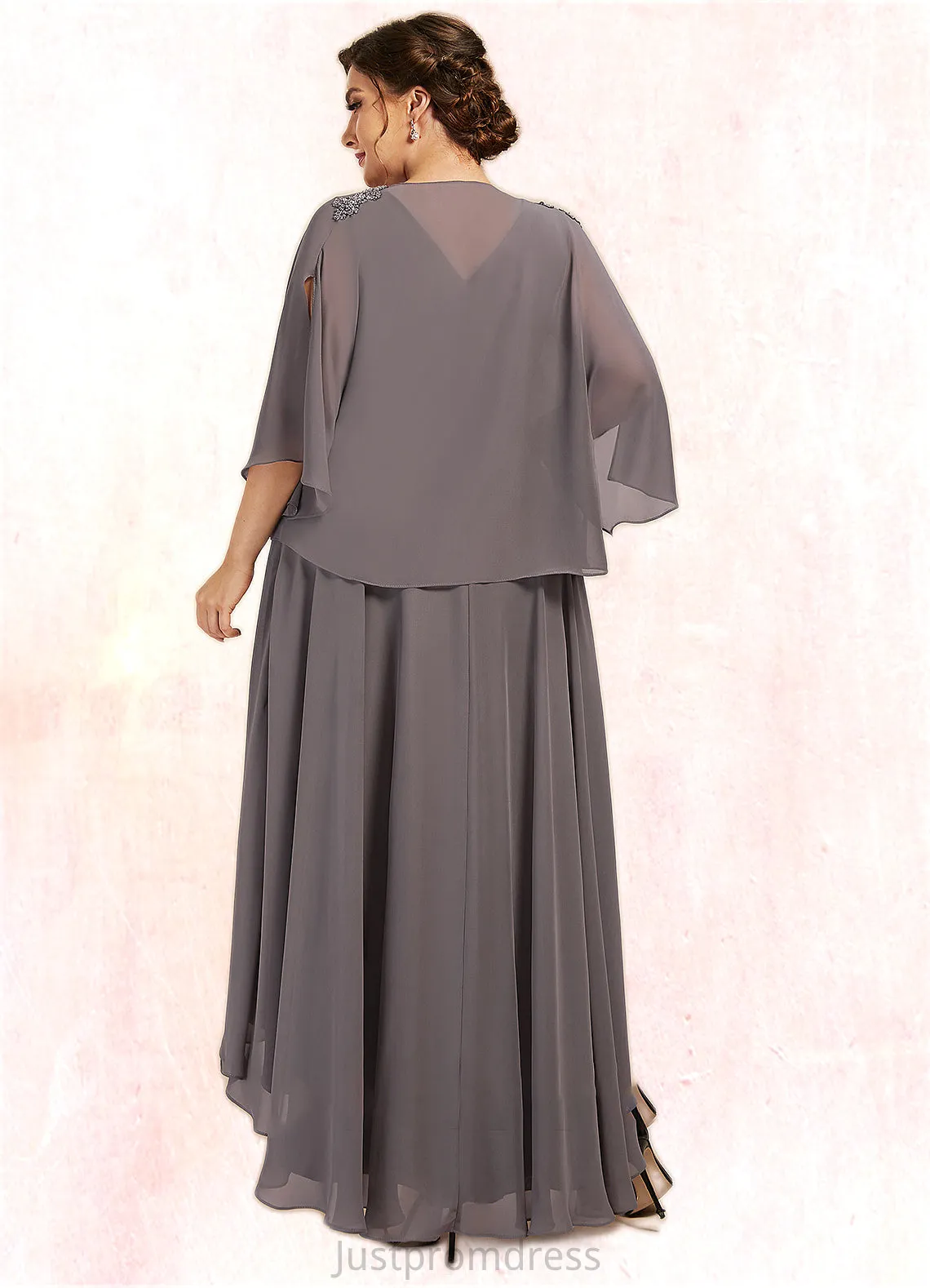 Giuliana A-line V-Neck Asymmetrical Chiffon Mother of the Bride Dress With Beading Sequins HH126P0014656