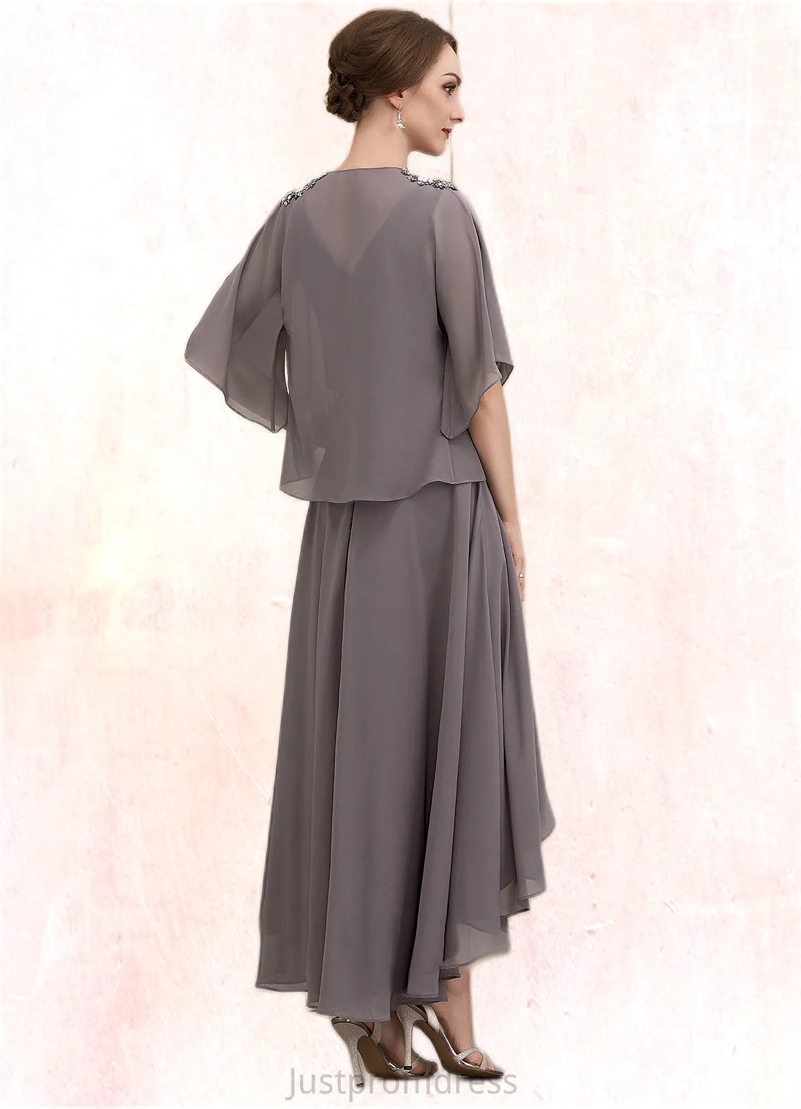 Giuliana A-line V-Neck Asymmetrical Chiffon Mother of the Bride Dress With Beading Sequins HH126P0014656