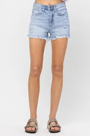 Here You Are Light Wash Distressed Denim Shorts