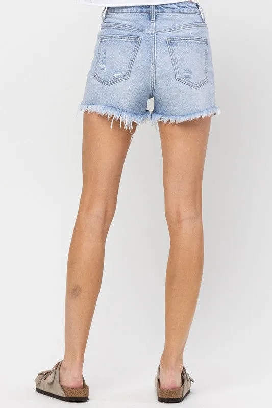 Here You Are Light Wash Distressed Denim Shorts