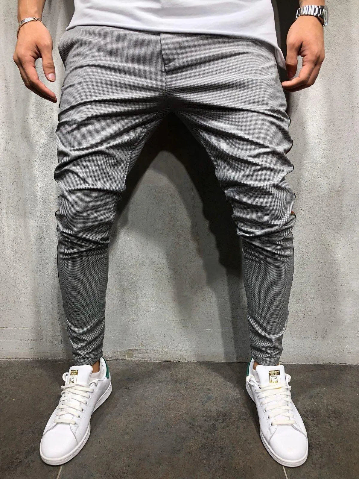 Herringbone Ankle Pants Side Stripes - Gray