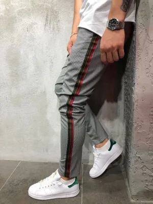 Herringbone Ankle Pants Side Stripes - Gray