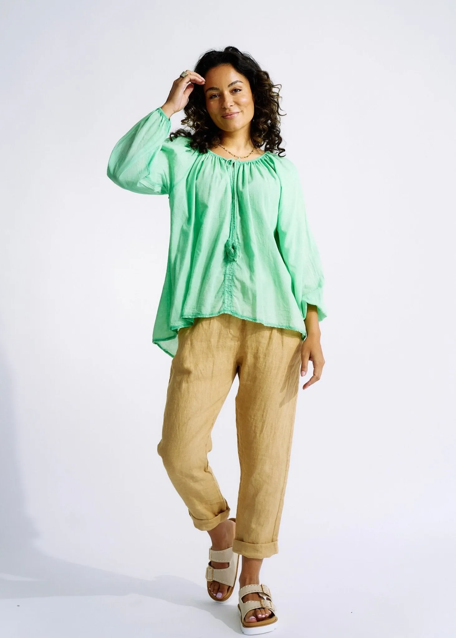 Italian Pure Linen Joggers with Sparkle Star In Caramel