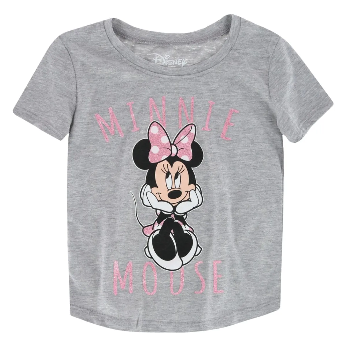 Jerry Leigh Girls Minnie Mouse Glitter Bow Short Sleeve T-Shirt