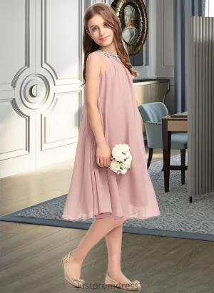 Kamari A-Line Scoop Neck Knee-Length Chiffon Junior Bridesmaid Dress With Beading Sequins HHP0013365