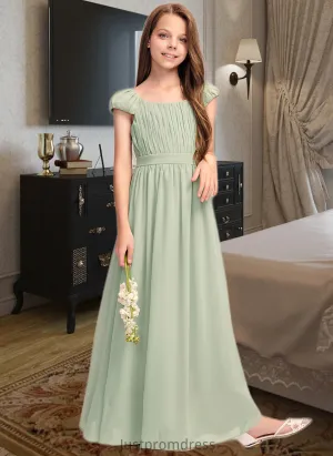 Laurel A-Line Scoop Neck Floor-Length Chiffon Junior Bridesmaid Dress With Ruffle Bow(s) HHP0013474