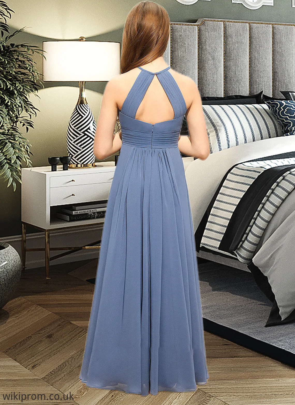 Layla A-Line Scoop Neck Floor-Length Chiffon Junior Bridesmaid Dress With Ruffle SWKP0013641