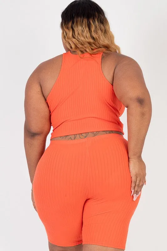 LEXI CROP TANK BIKER SHORTS SET -PLUS