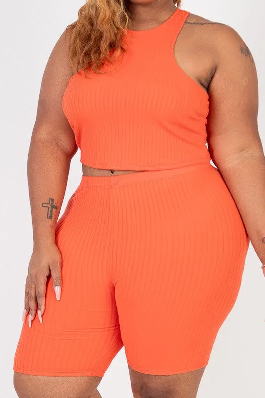 LEXI CROP TANK BIKER SHORTS SET -PLUS