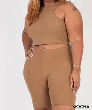 LEXI CROP TANK BIKER SHORTS SET -PLUS