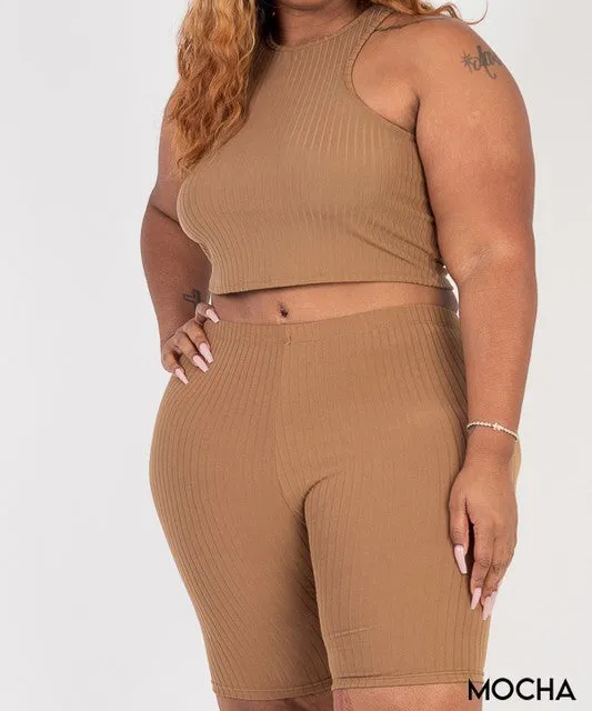 LEXI CROP TANK BIKER SHORTS SET -PLUS