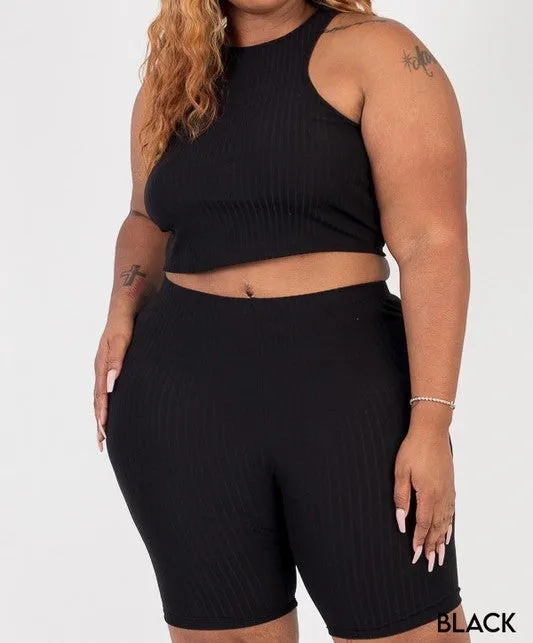 LEXI CROP TANK BIKER SHORTS SET -PLUS