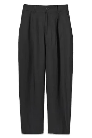 Linen Blend Pleated Tapered Fit Trousers (Long)