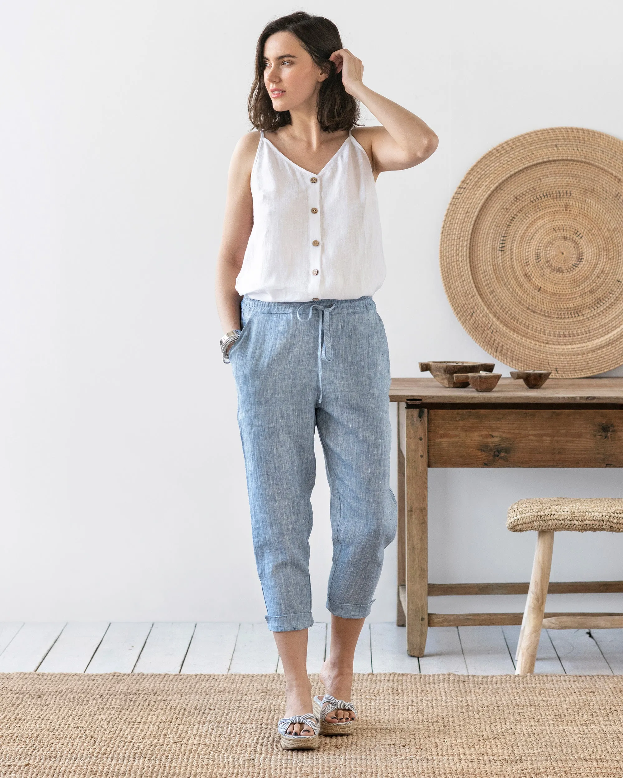 Linen pants DOMME in Blue melange