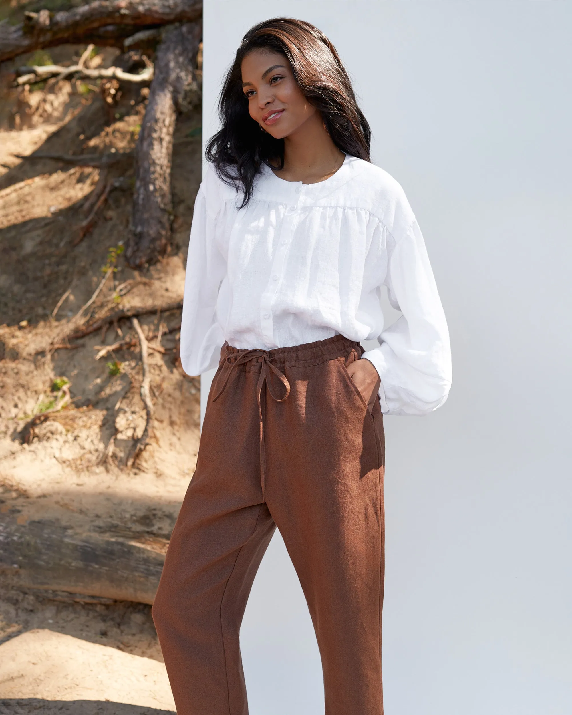 Linen pants FUJI in Cacao brown