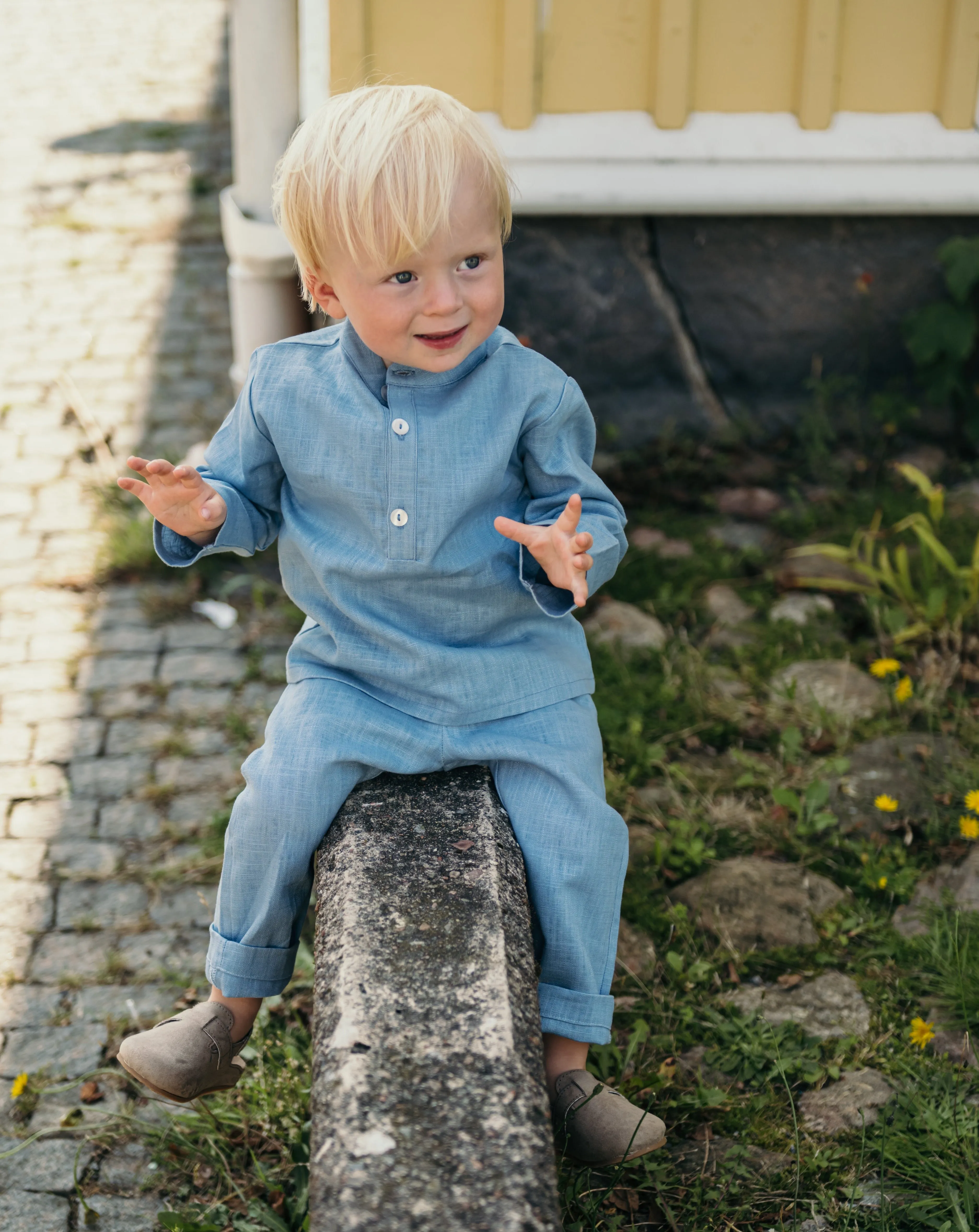 Long Linen Pants - Blue