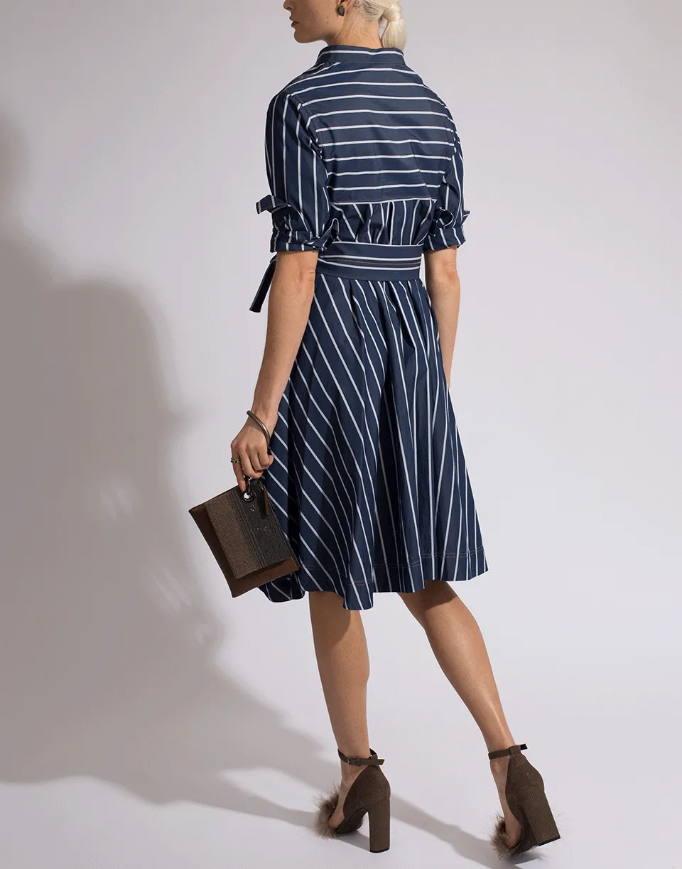 Long Sleeve Belted Stripe Dress