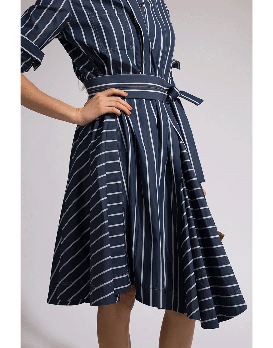 Long Sleeve Belted Stripe Dress