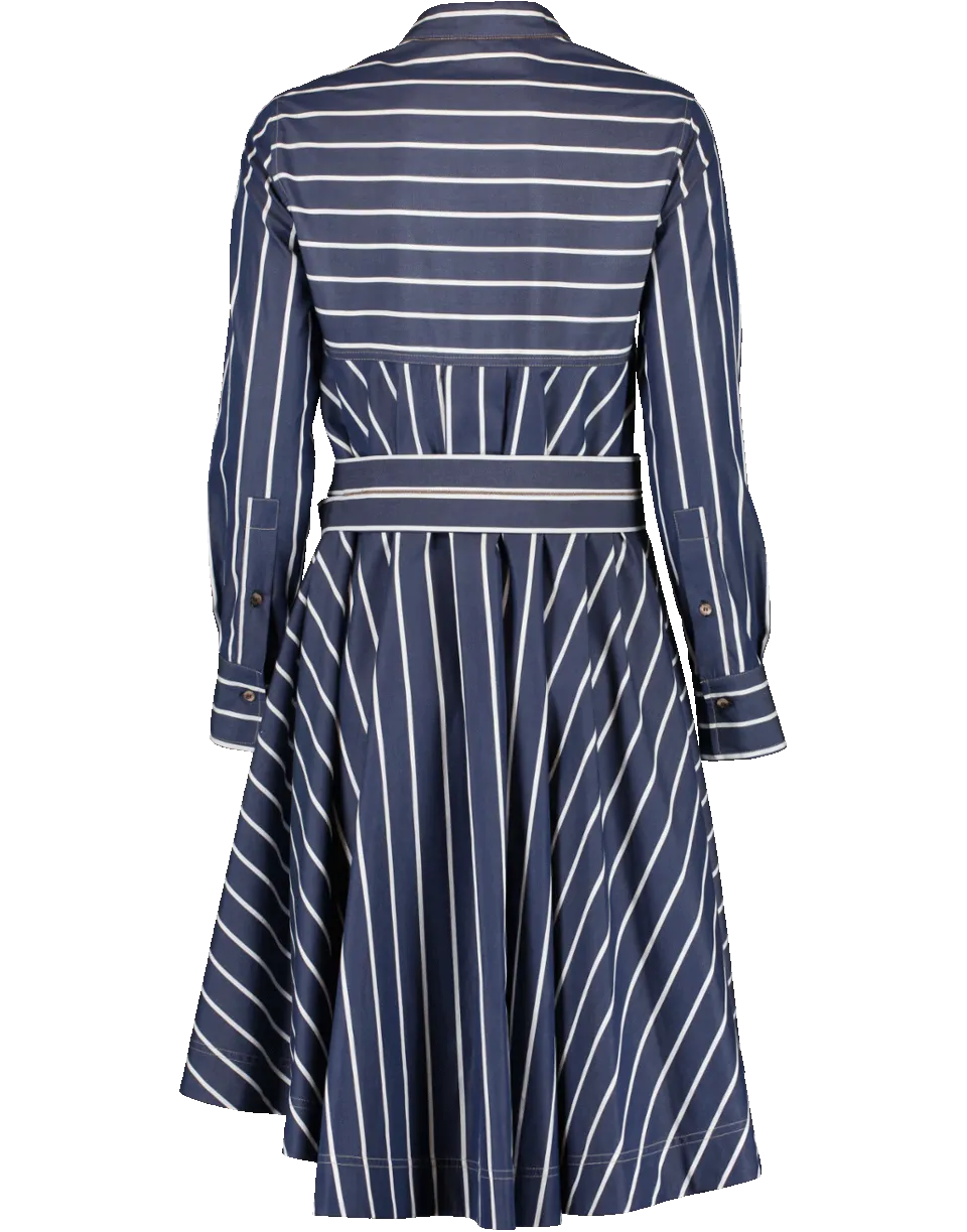 Long Sleeve Belted Stripe Dress