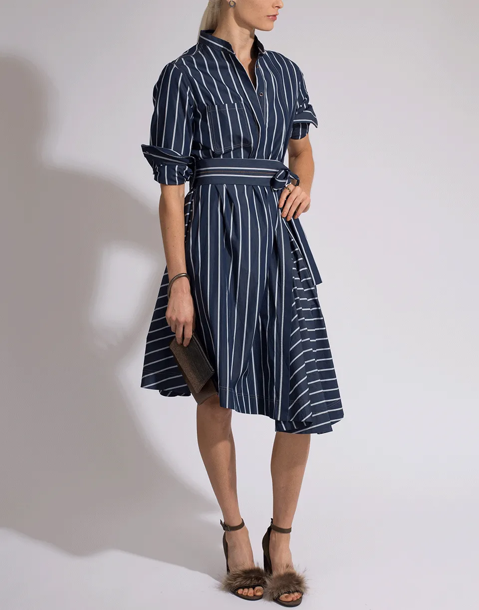 Long Sleeve Belted Stripe Dress