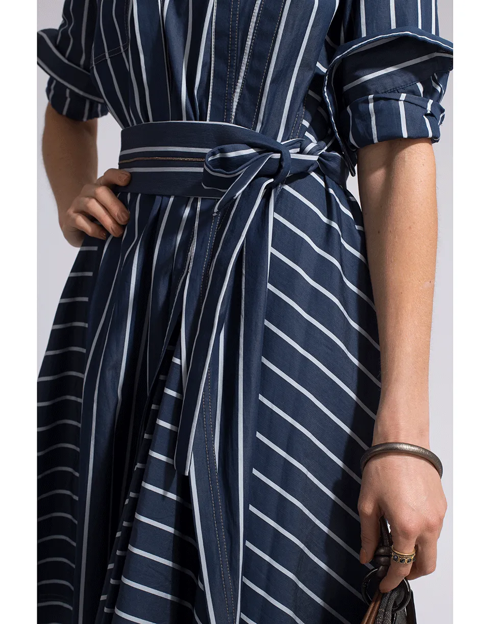 Long Sleeve Belted Stripe Dress