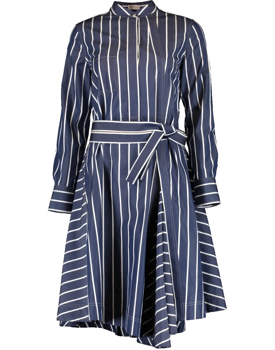 Long Sleeve Belted Stripe Dress