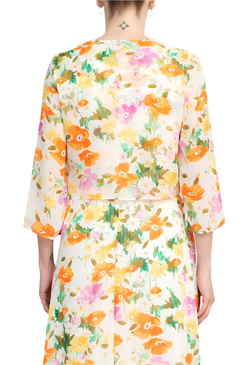 Maison Tara Scoop Neck Back Zipper Sleeveless Floral Midi Dress Matching Chiffon Jacket