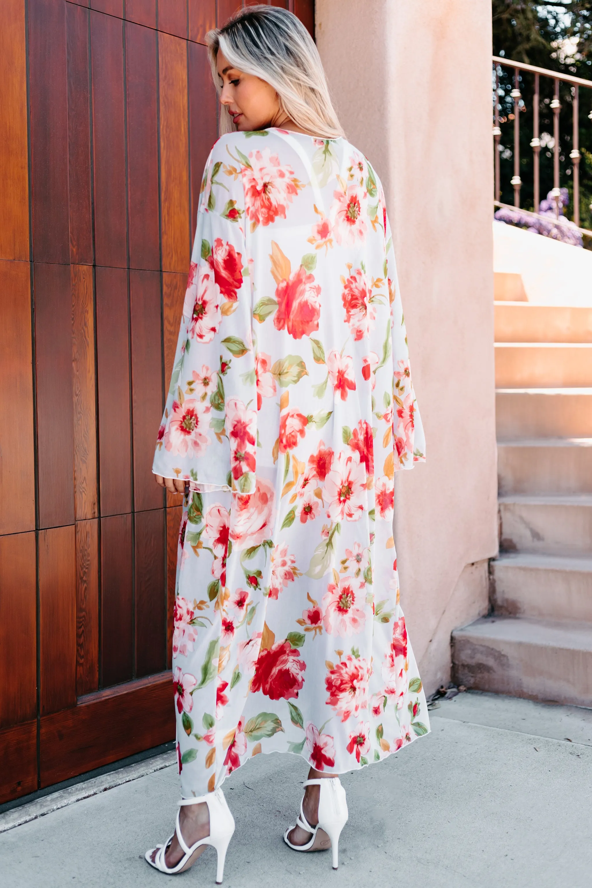 Make It Beautiful Floral Mesh Duster Kimono (Sky Blue/Rose)