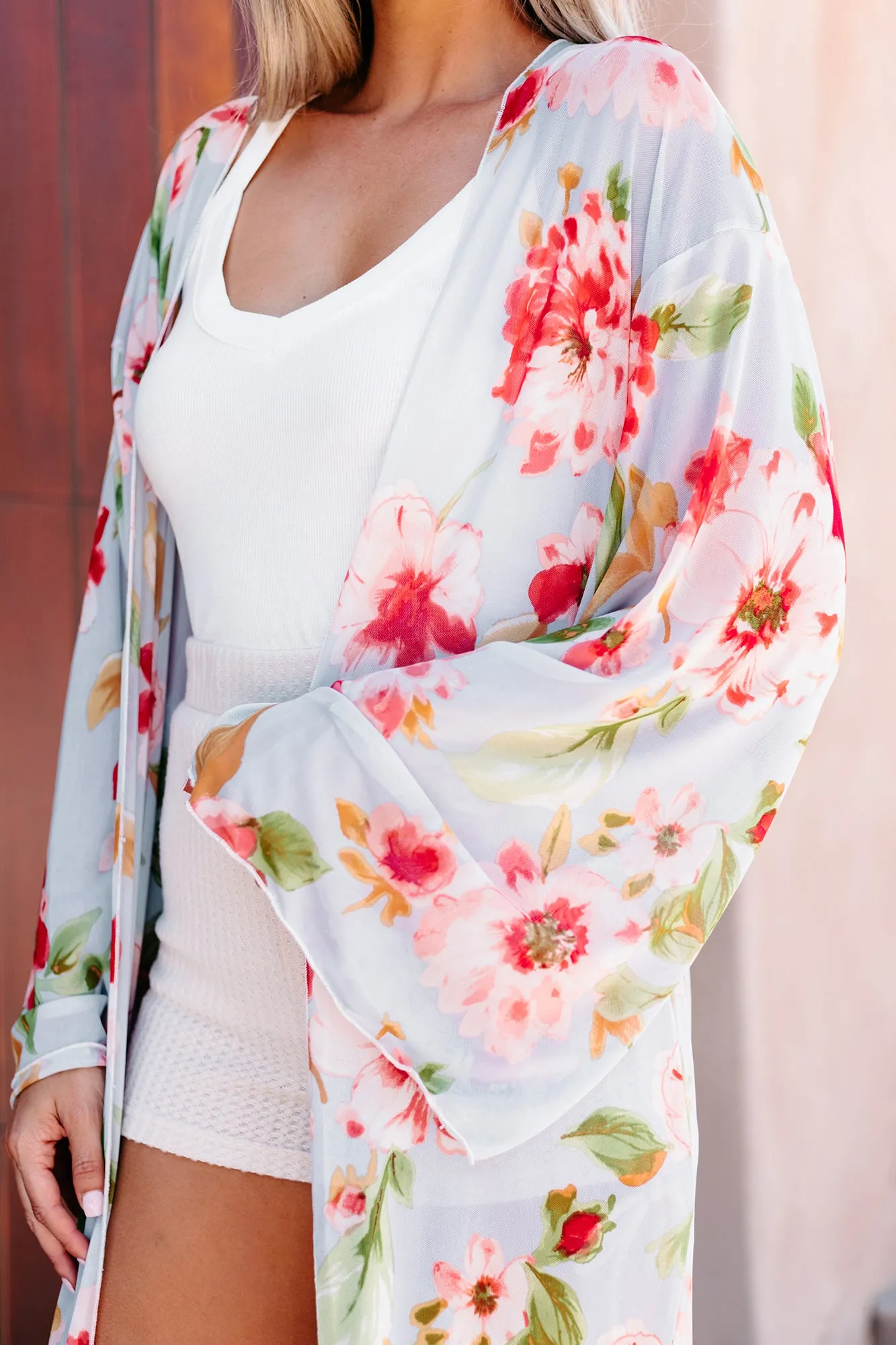 Make It Beautiful Floral Mesh Duster Kimono (Sky Blue/Rose)